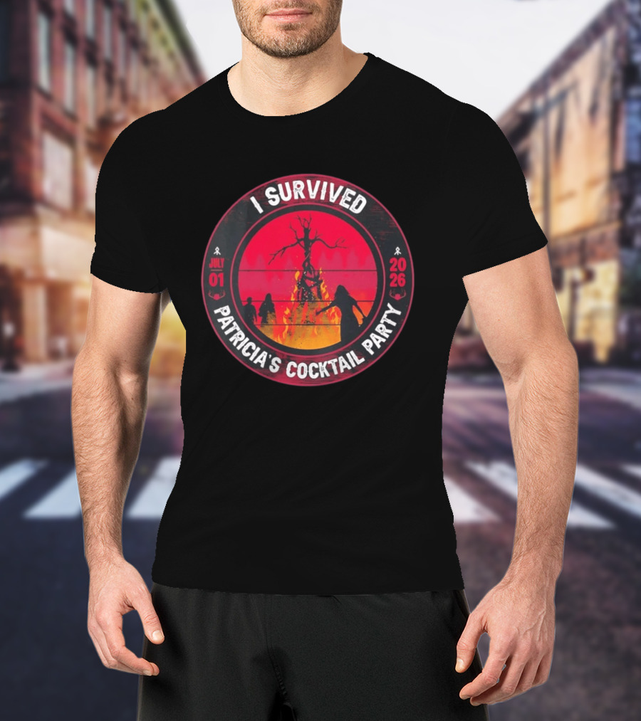 I Survived Patricia's Cocktail Party July 01 2026 Witchy Bonfire Dark Forest T-Shirt
