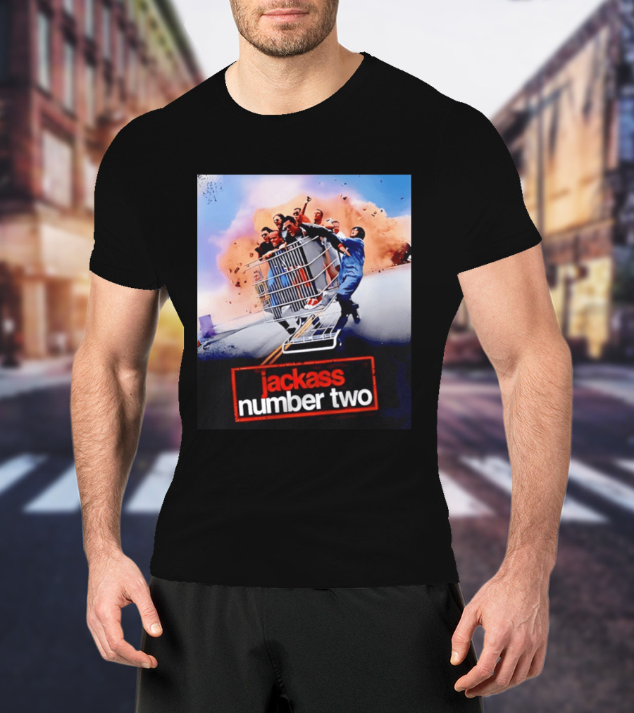 Jackass Number Two Movie Cast In Shopping Cart Action Scene Explosion T-Shirt