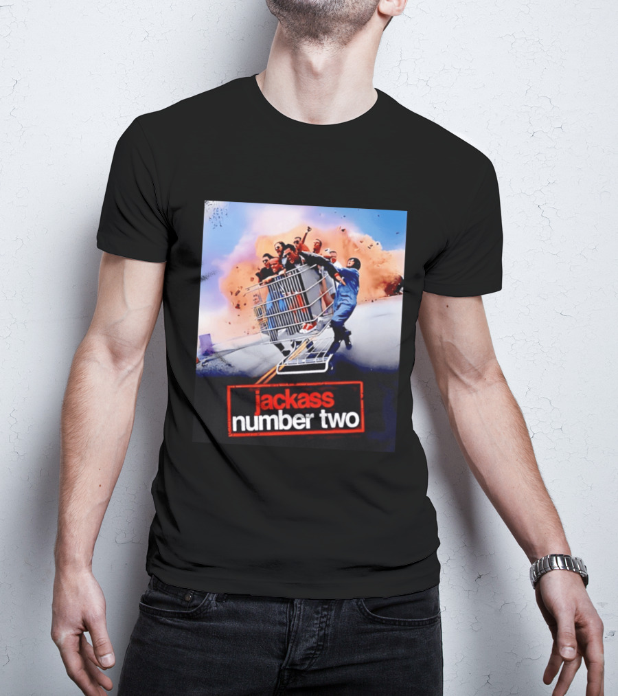 Jackass Number Two Movie Cast In Shopping Cart Action Scene Explosion T-Shirt