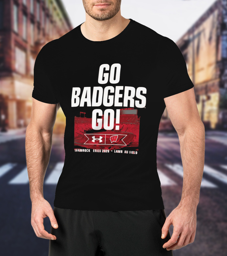 Wisconsin Badgers Go Badgers Go Shamrock Series 2026 Lambeau Field Under Armour T-Shirt