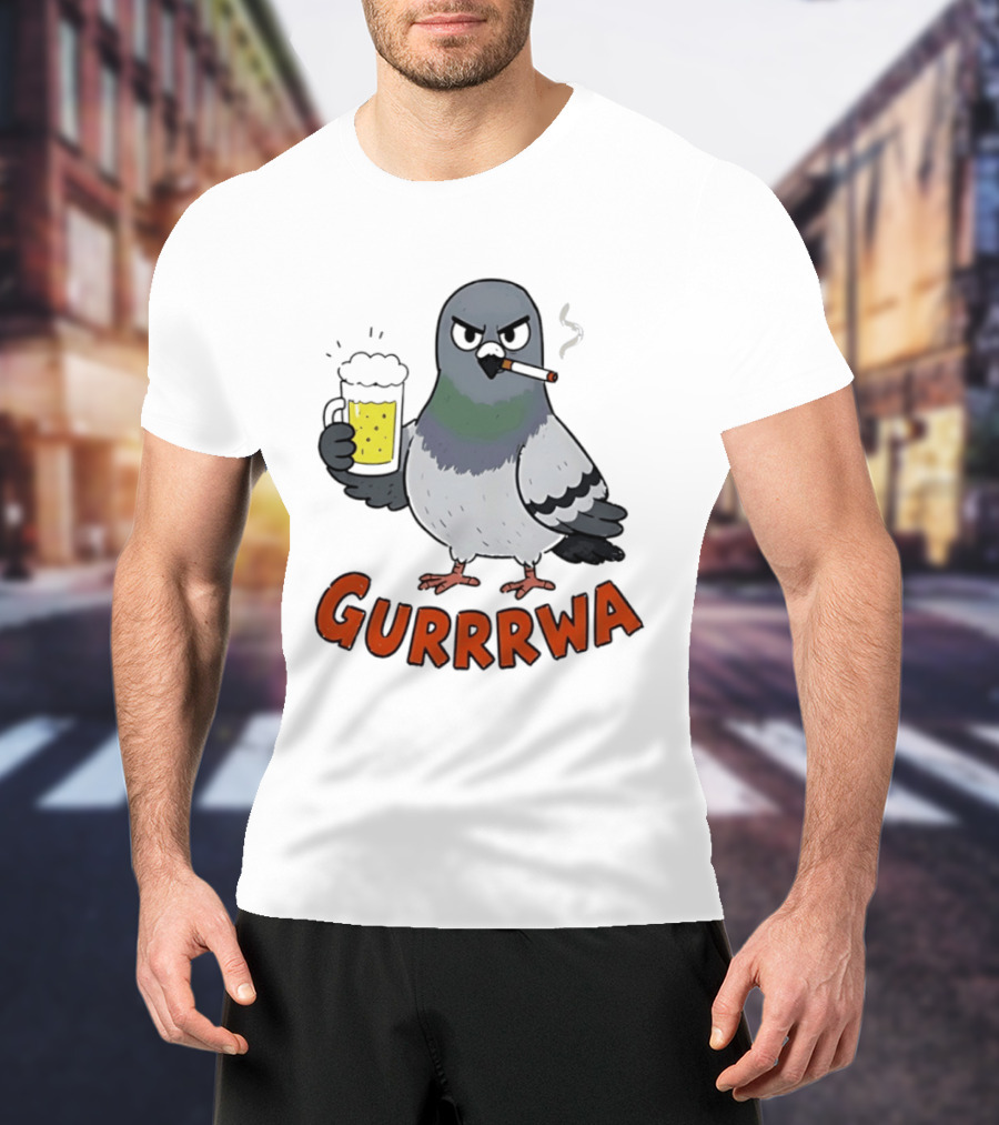 Angry Pigeon GURRRWA Beer And Cigarette Humor T-Shirt