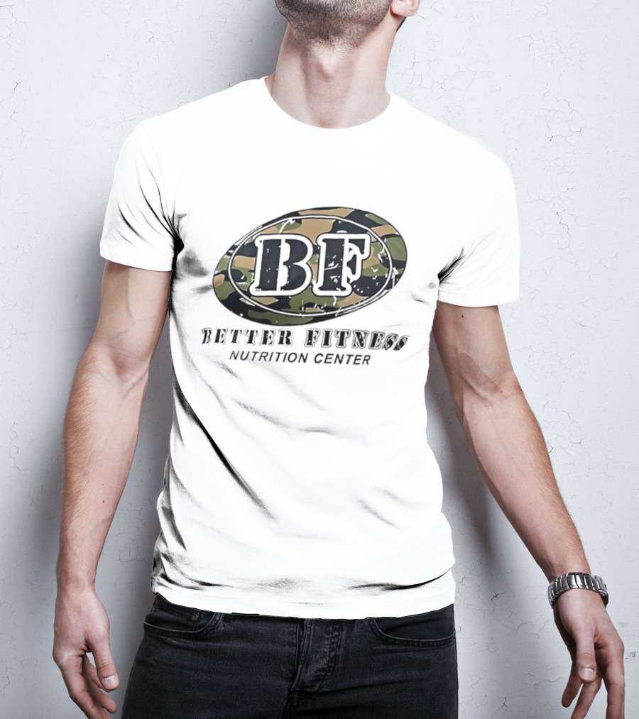 Camouflage BF Emblem Better Fitness Nutrition Center T-Shirt