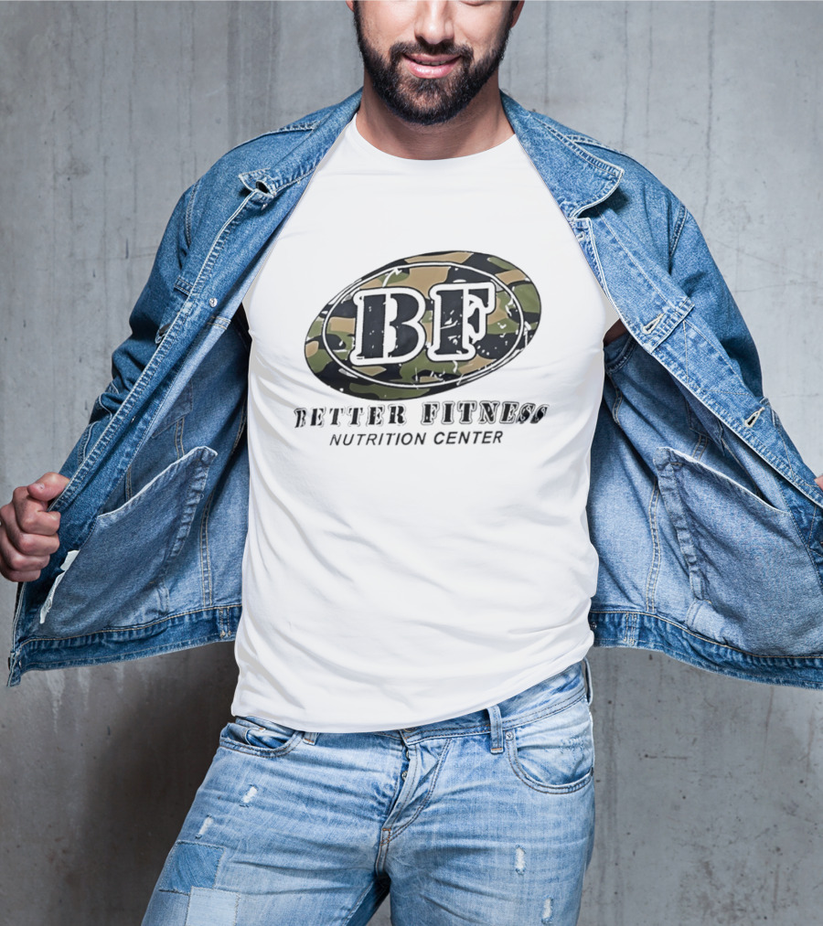 Camouflage BF Emblem Better Fitness Nutrition Center T-Shirt