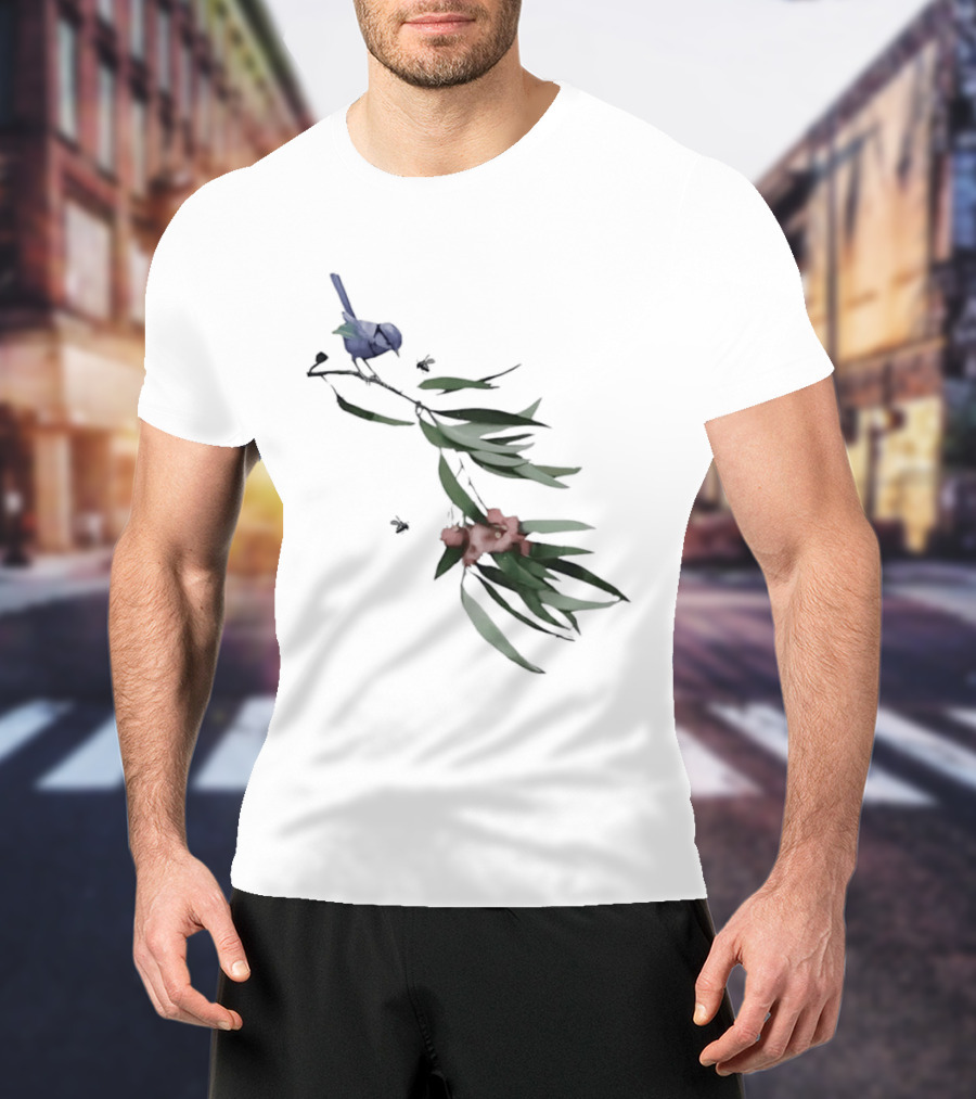 Blue Wren On Eucalyptus Branch With Red Blossoms Bird T-Shirt