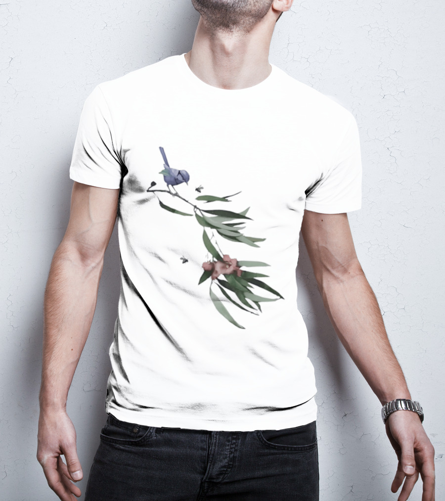 Blue Wren On Eucalyptus Branch With Red Blossoms Bird T-Shirt