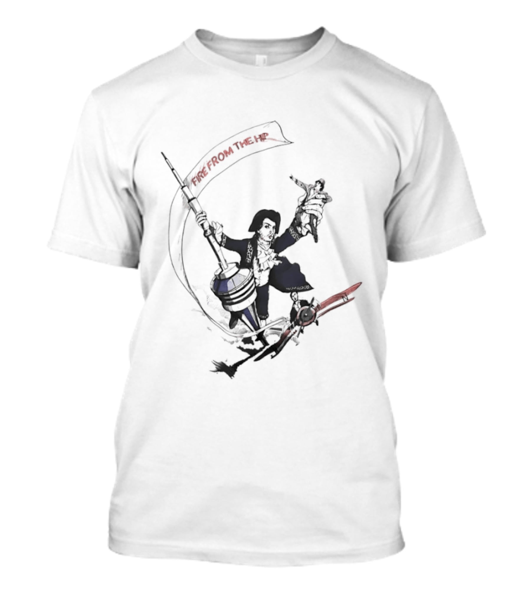 Fire From The Hip Surrealist Surreal Gun Wielding Figure Banner T-Shirt