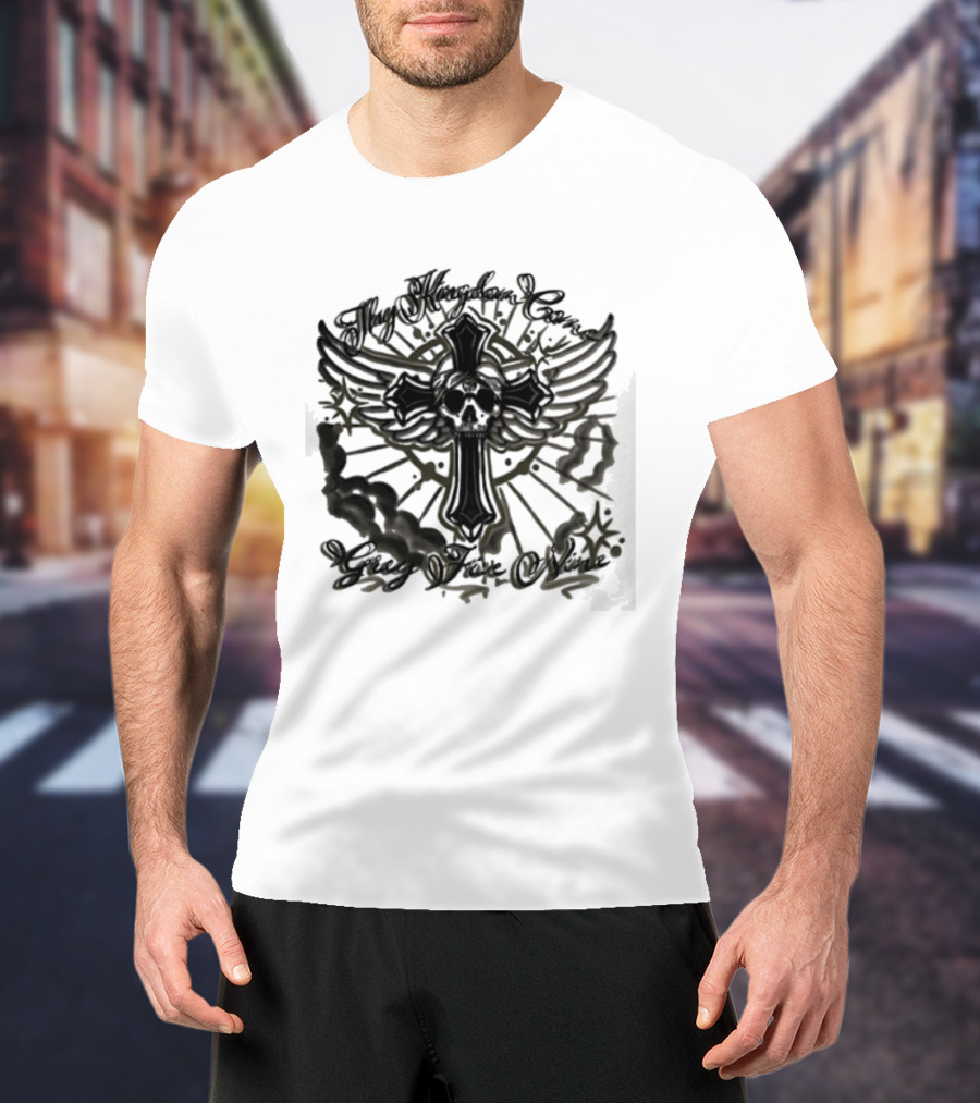 Thy Kingdom Come Skull Grey Five Nine Cross Wings T-Shirt
