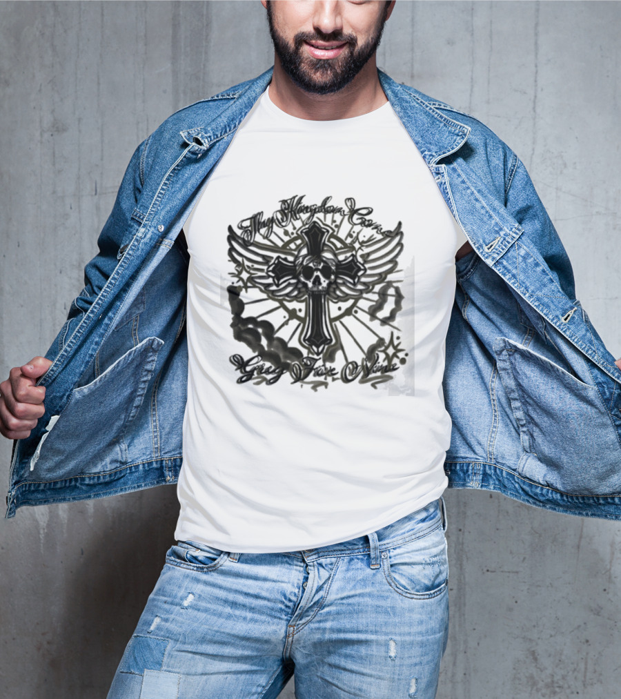 Thy Kingdom Come Skull Grey Five Nine Cross Wings T-Shirt