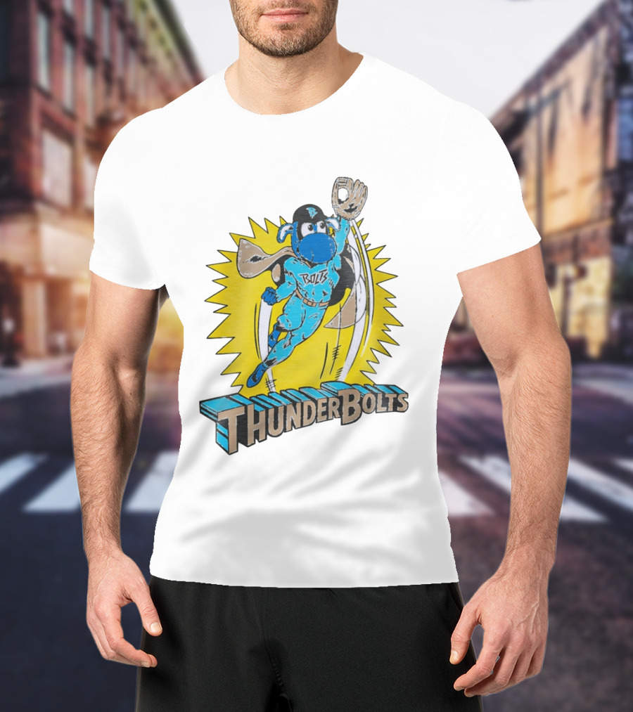 ThunderBolts Superhero Mascot Baseball Catcher T-Shirt