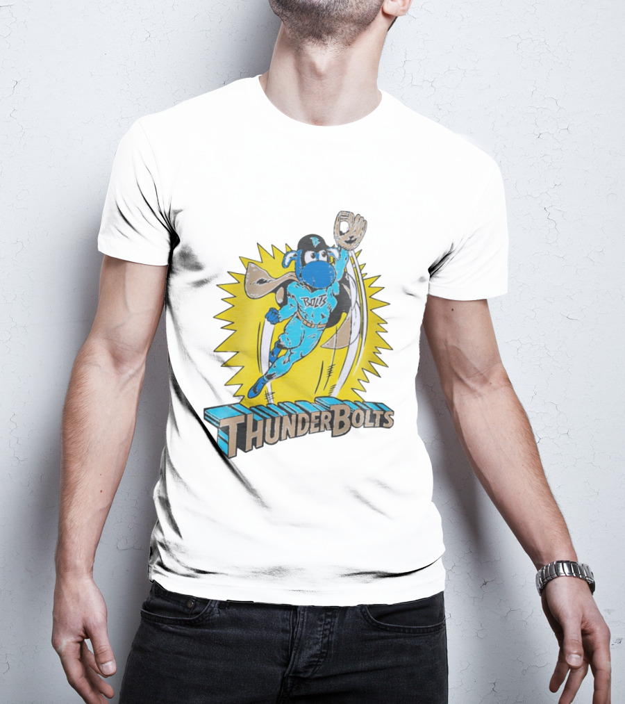 ThunderBolts Superhero Mascot Baseball Catcher T-Shirt