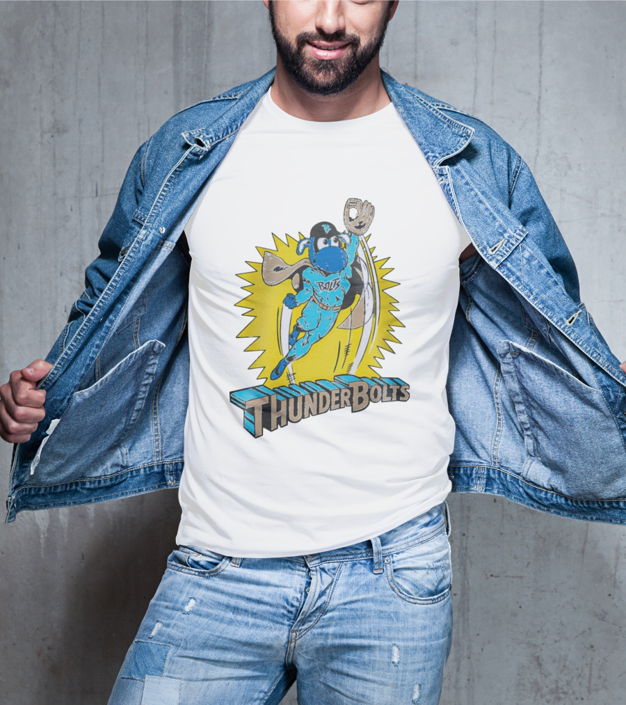 ThunderBolts Superhero Mascot Baseball Catcher T-Shirt