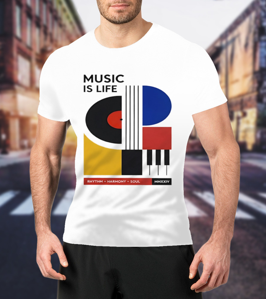 Music Is Life MMXXIV Rhythm Harmony Soul Vinyl Piano Abstract T-Shirt
