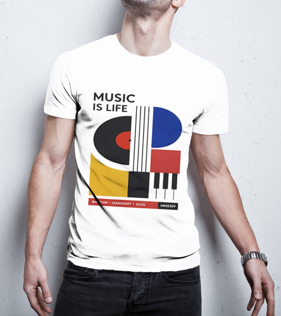 Music Is Life MMXXIV Rhythm Harmony Soul Vinyl Piano Abstract T-Shirt