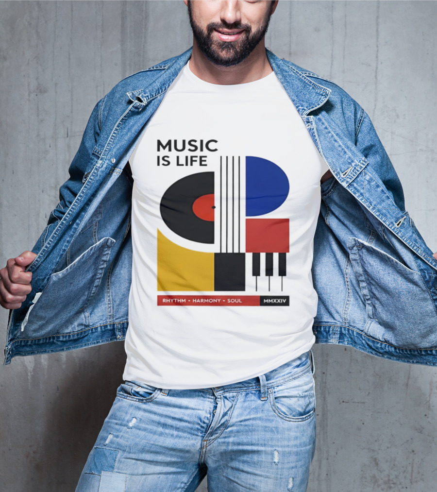 Music Is Life MMXXIV Rhythm Harmony Soul Vinyl Piano Abstract T-Shirt