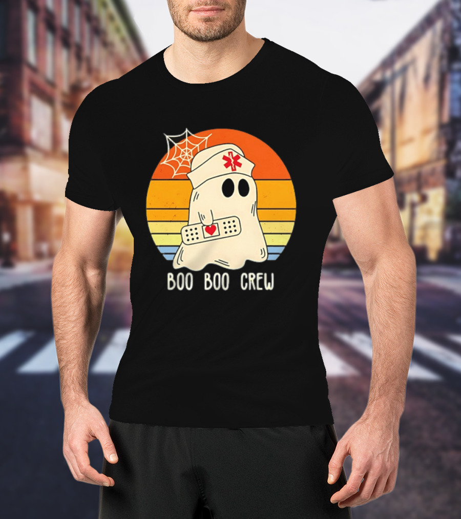 Boo Boo Crew Ghost Nurse Halloween Bandage Heart Spiderweb T-Shirt