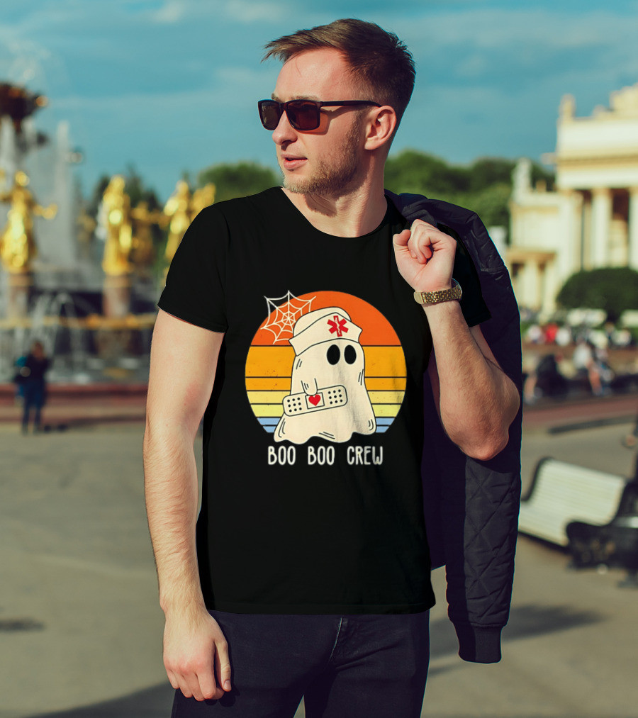 Boo Boo Crew Ghost Nurse Halloween Bandage Heart Spiderweb T-Shirt