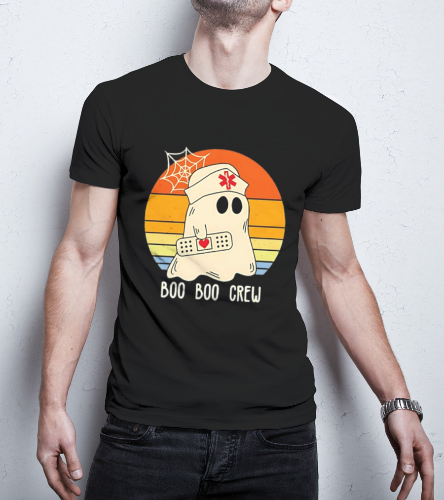 Boo Boo Crew Ghost Nurse Halloween Bandage Heart Spiderweb T-Shirt