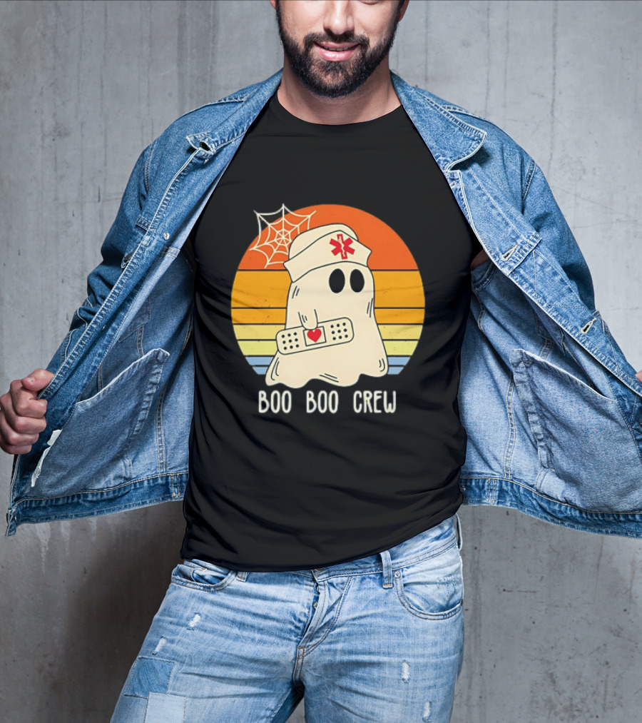 Boo Boo Crew Ghost Nurse Halloween Bandage Heart Spiderweb T-Shirt