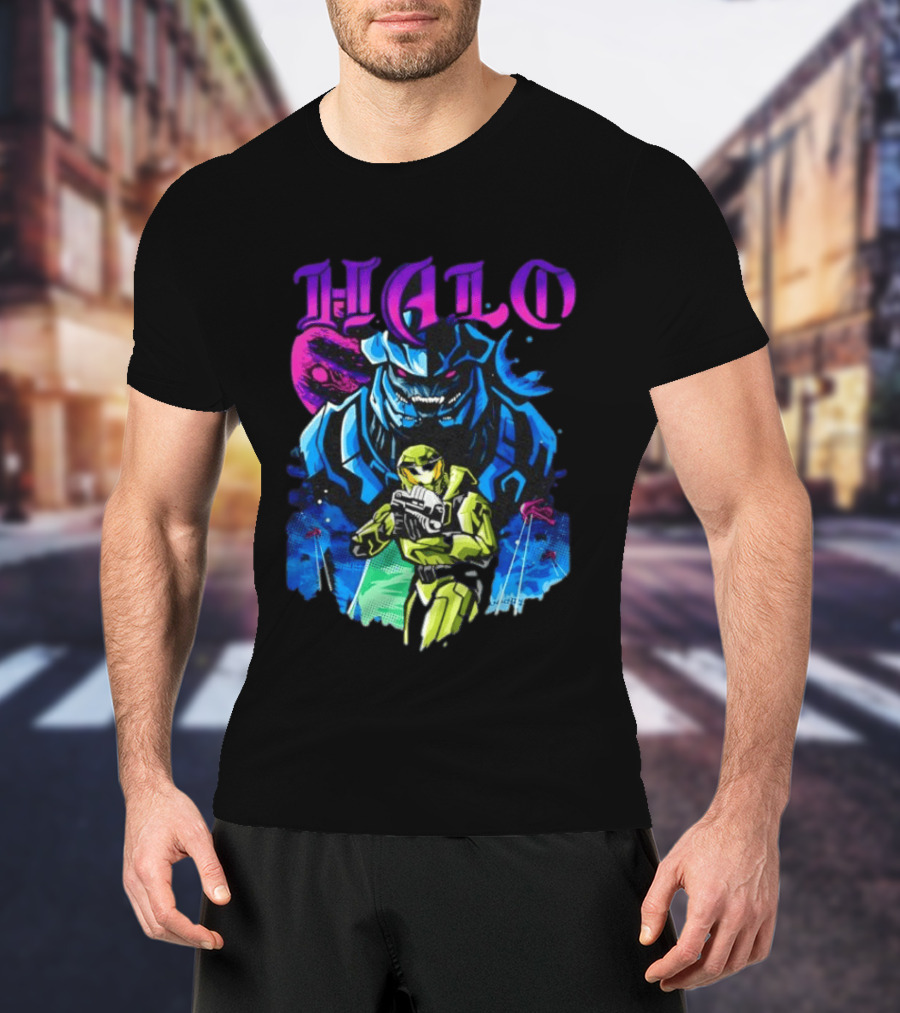 Halo Master Chief Arbiter Video Game Battle Scene T-Shirt