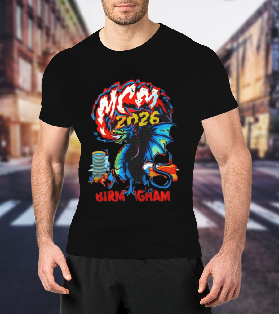 MCM 2026 Birmingham Dragon Fire Skyline Bull Event Souvenir T-Shirt