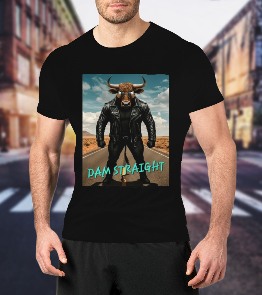 Dam Straight Charging Bull In Basquiat Style With Leather Jacket T-Shirt