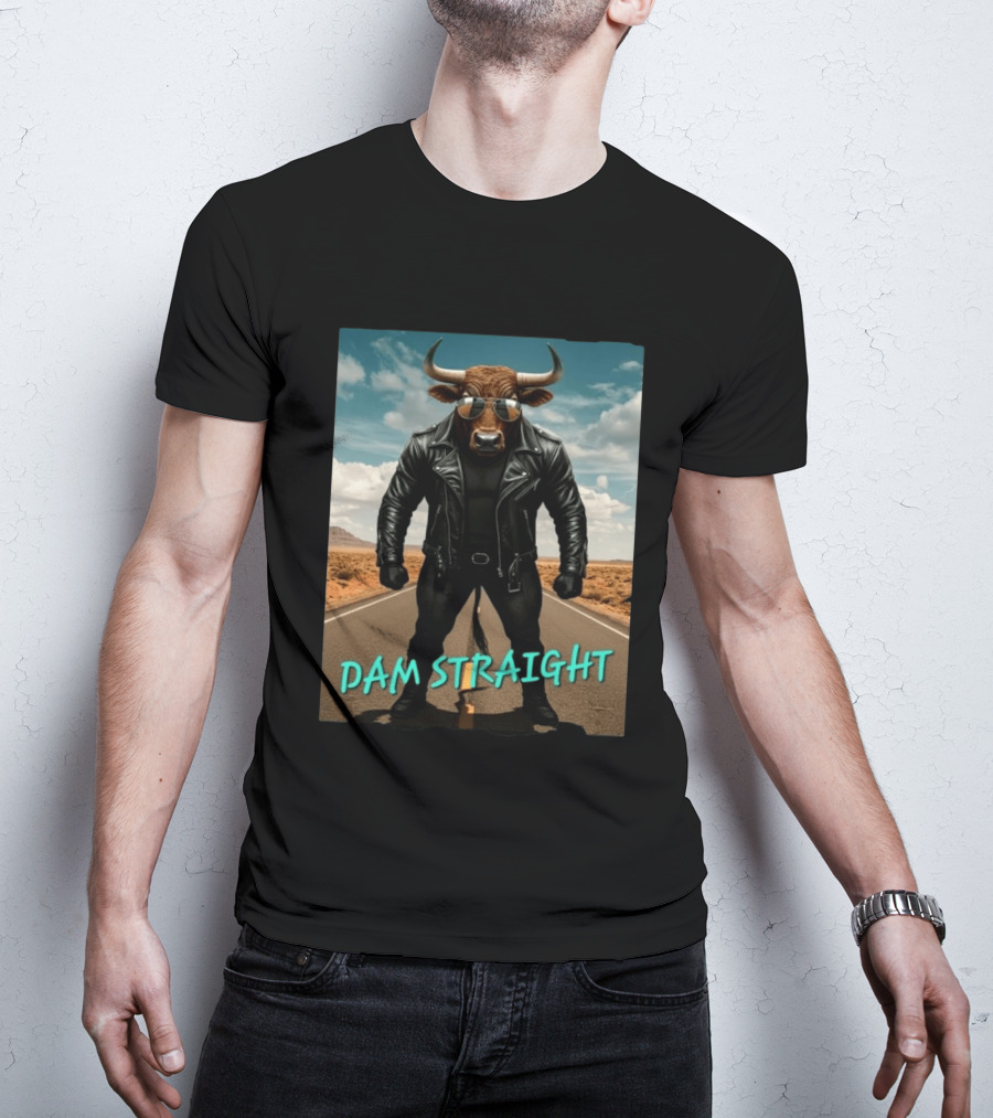 Dam Straight Charging Bull In Basquiat Style With Leather Jacket T-Shirt