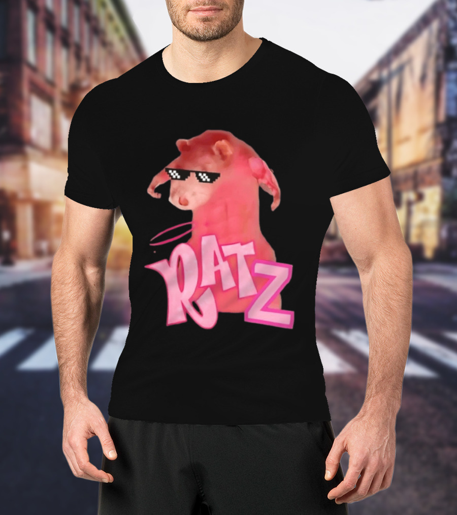 RATZ Muscular Pink Toned Rat Pixel Thug Life Sunglasses Bratz Doll T-Shirt