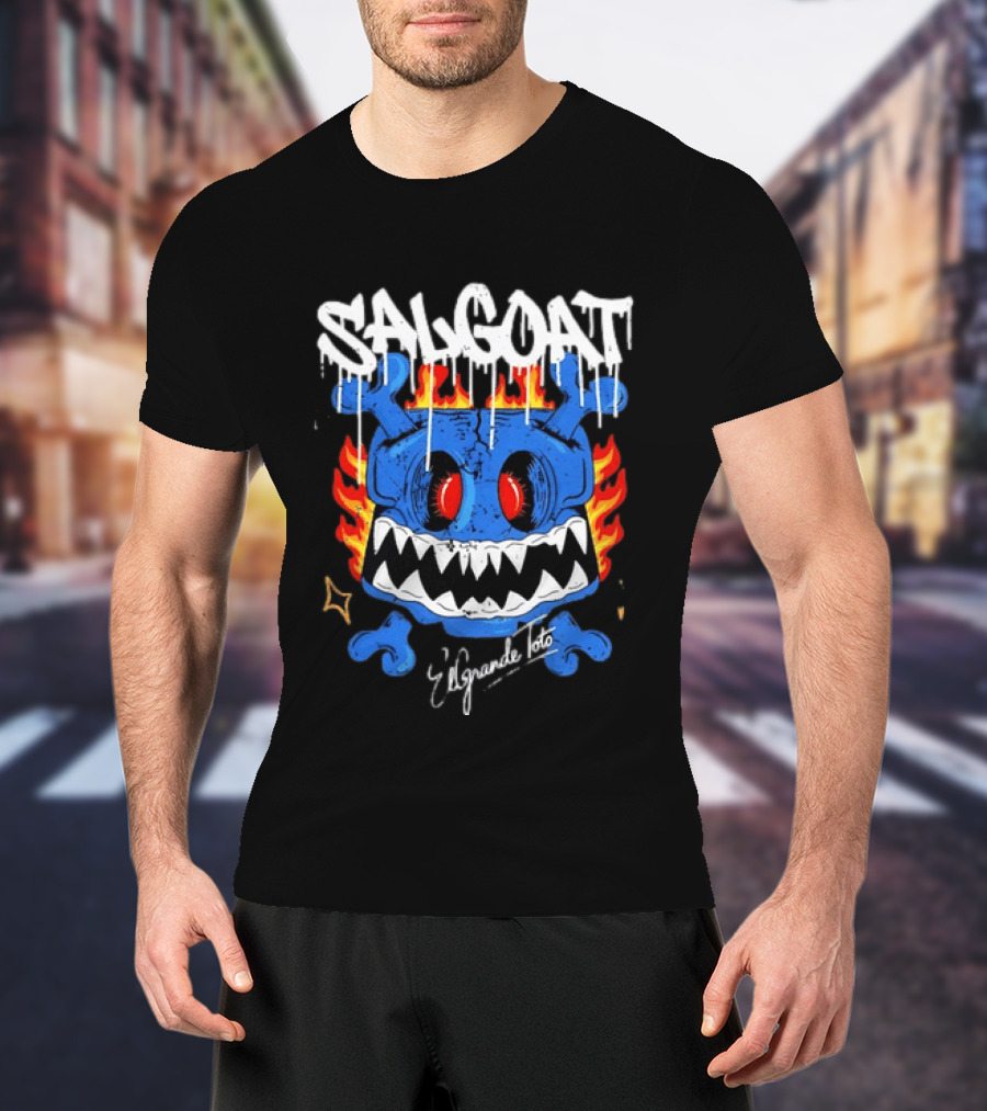 ElGrandeToto Salgoat Hip Hop Streetwear Blue Skull Flame T-Shirt