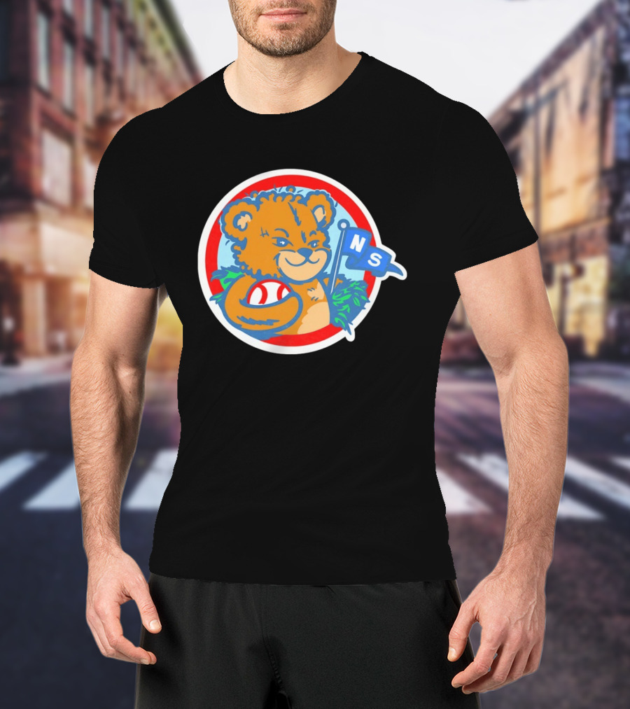 Teddy Bear Holding Baseball NS Pennant Circle T-Shirt