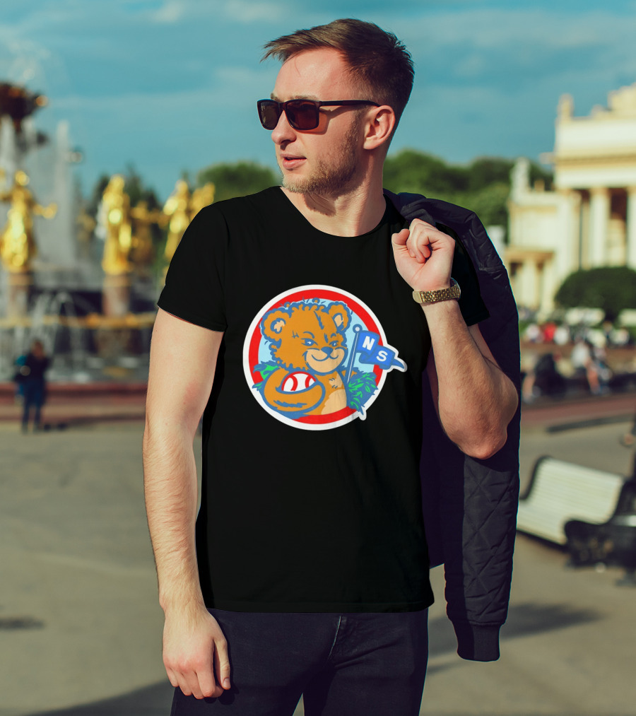 Teddy Bear Holding Baseball NS Pennant Circle T-Shirt