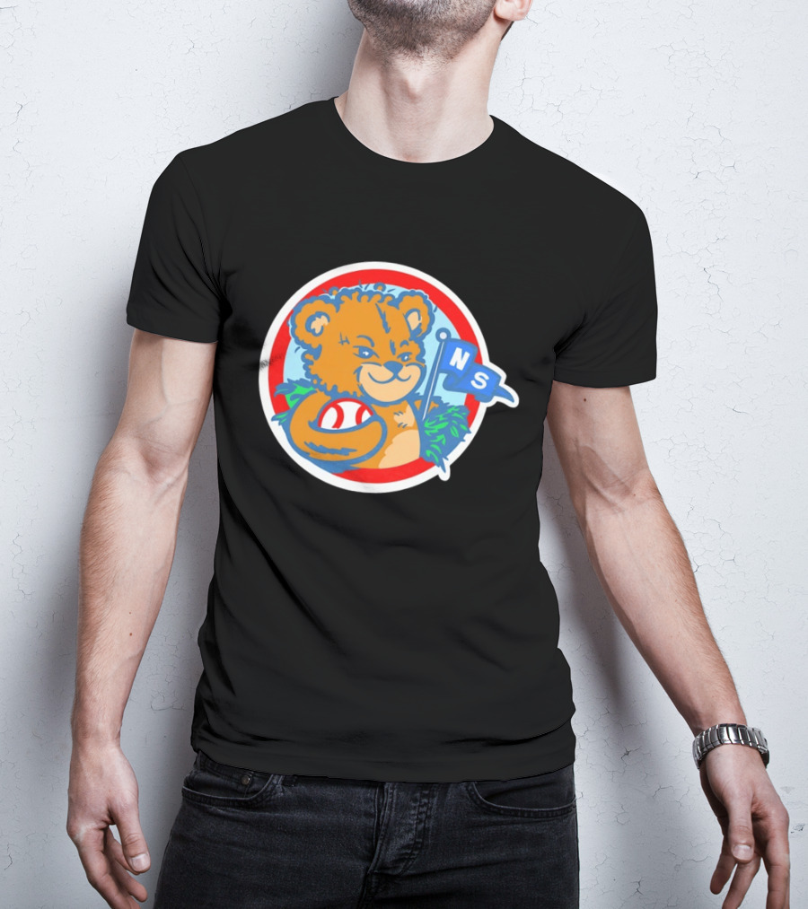 Teddy Bear Holding Baseball NS Pennant Circle T-Shirt