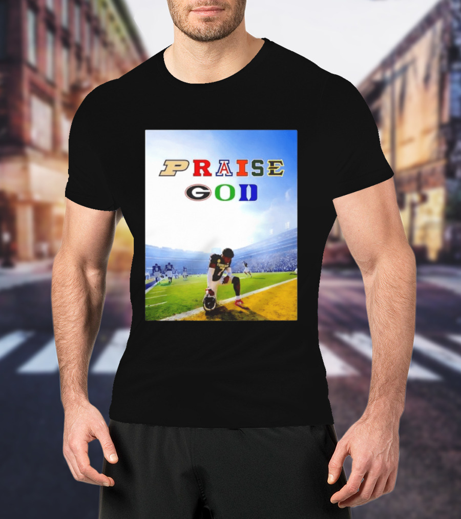 Texas AM Football Player No 7 Praise God Stadium Scene T-Shirt