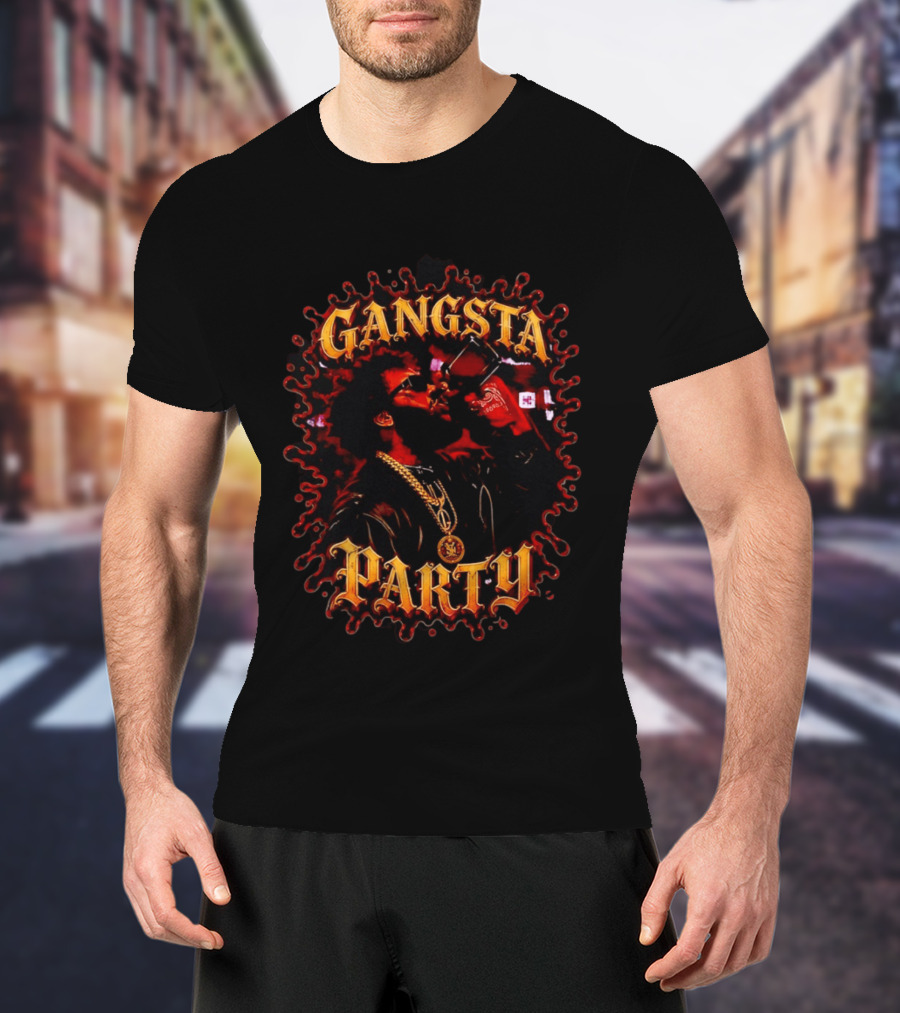 Gangsta Party Urban Hip Hop Streetwear Chain Drinking Scene T-Shirt