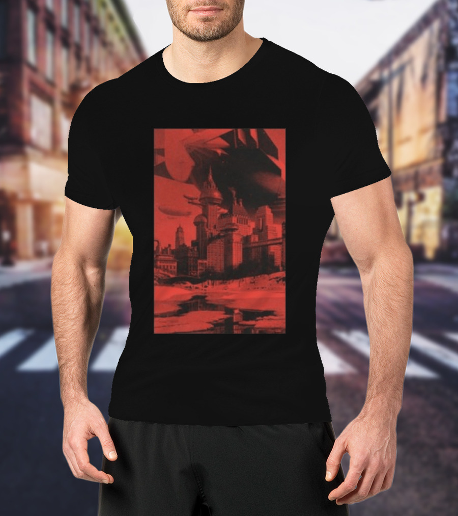 The Barbarians Of California Megatons Pull Retro Futuristic Cityscape Airships T-Shirt