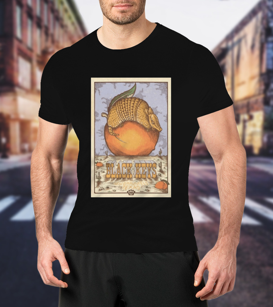 Black Keys Jul 25 2026 New Braunfels TX Armadillo Peach Cactus Desert Scene T-Shirt