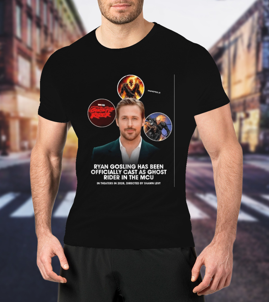 Ryan Gosling Cast As Ghost Rider In Marvel Cinematic Universe MCU 2028 Directed By Shawn Levy T-Shirt