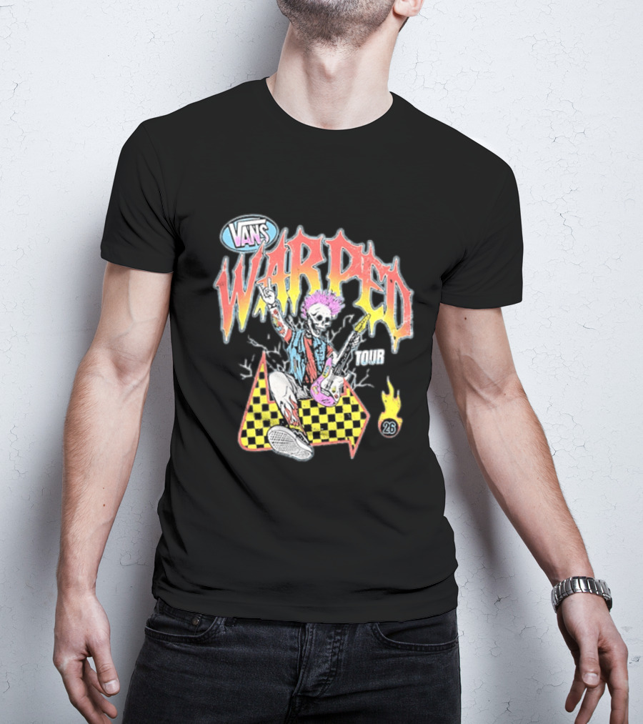 Vans Warped Tour 2026 Punk Rock Skeleton Guitarist With Colorful Mohawk T-Shirt