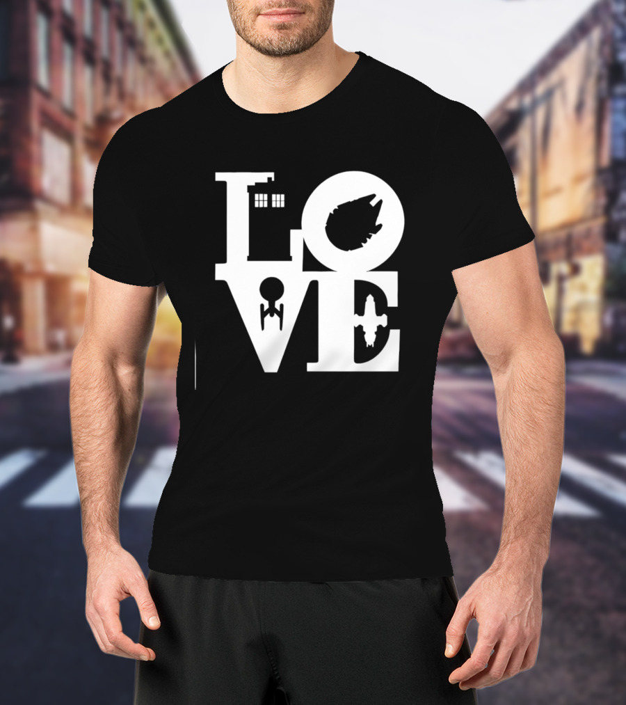 TARDIS Millennium Falcon Enterprise Serenity Sci Fi Love Mashup T-Shirt