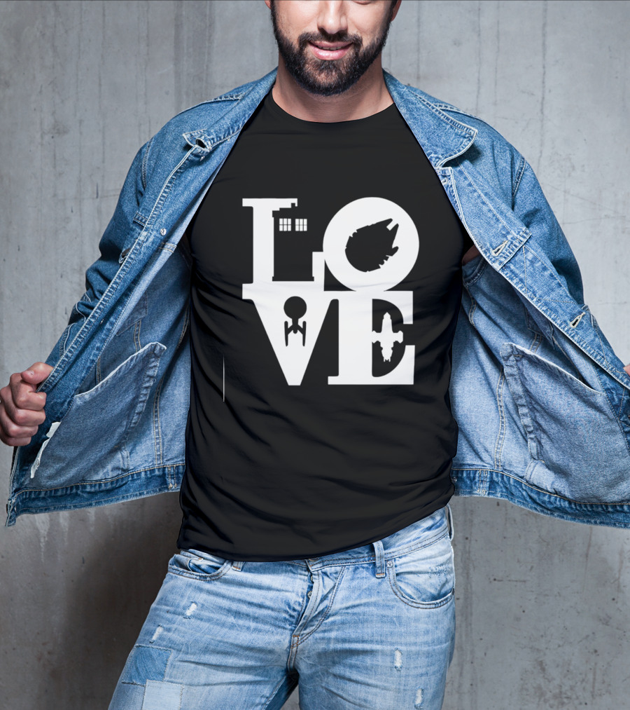 TARDIS Millennium Falcon Enterprise Serenity Sci Fi Love Mashup T-Shirt