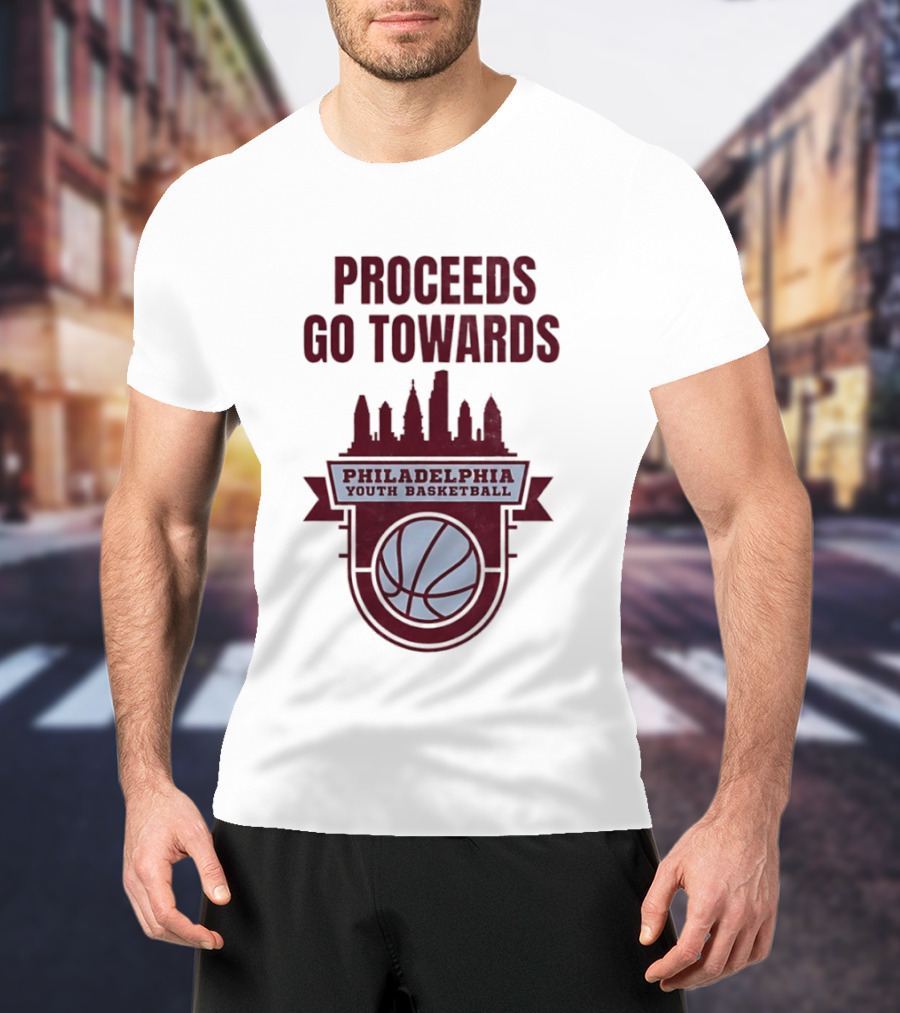 Philadelphia Youth Basketball Supporting Skyline And Ball T-Shirt