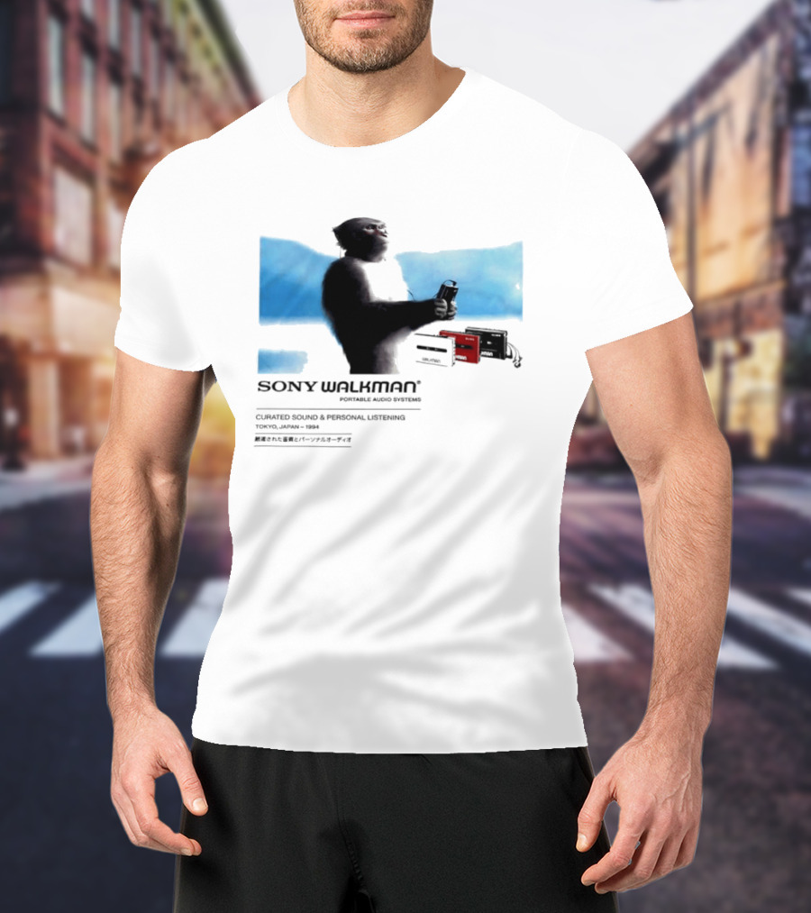 Sony Walkman Chimpanzee Tokyo Japan 1994 Curated Sound Personal Listening T-Shirt