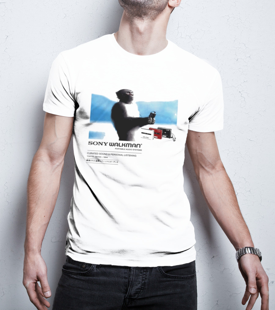 Sony Walkman Chimpanzee Tokyo Japan 1994 Curated Sound Personal Listening T-Shirt