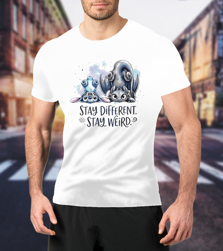 Stay Different Stay Weird Stitch And Toothless From Lilo And Stitch How To Train Your Dragon T-Shirt