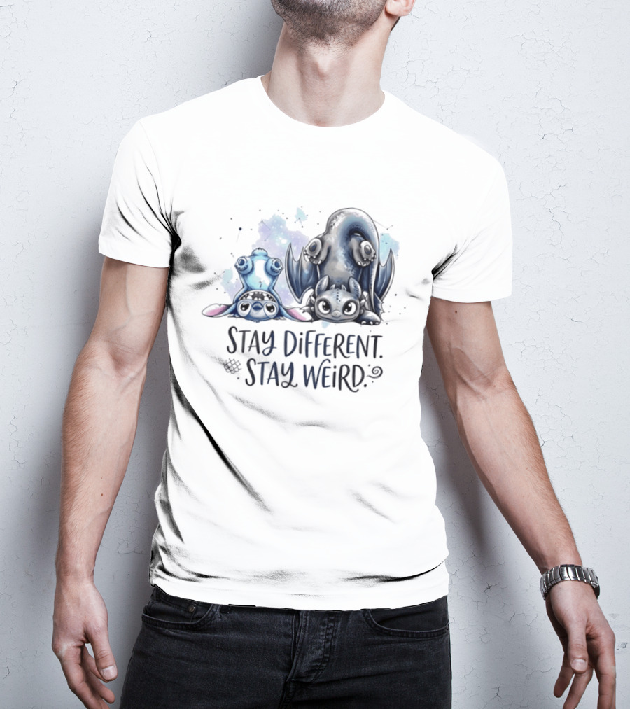 Stay Different Stay Weird Stitch And Toothless From Lilo And Stitch How To Train Your Dragon T-Shirt