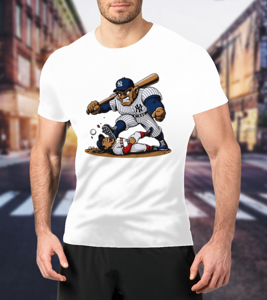 Yankees Vs Red Sox Cartoon Rivalry Yankees Player Dominance Over Red Sox Player T-Shirt