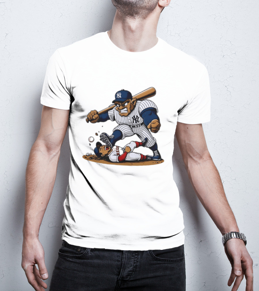 Yankees Vs Red Sox Cartoon Rivalry Yankees Player Dominance Over Red Sox Player T-Shirt