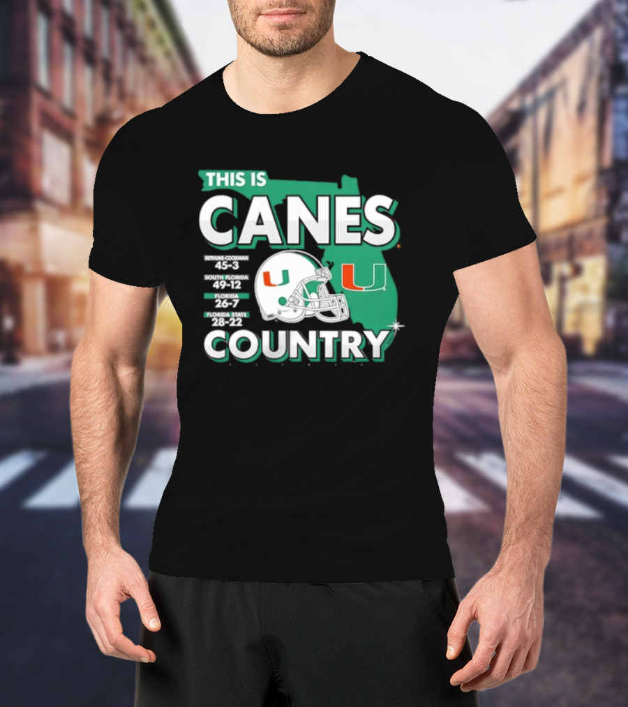 This Is Canes Country Miami Hurricanes Florida Map University Of Miami Football Helmet T-Shirt