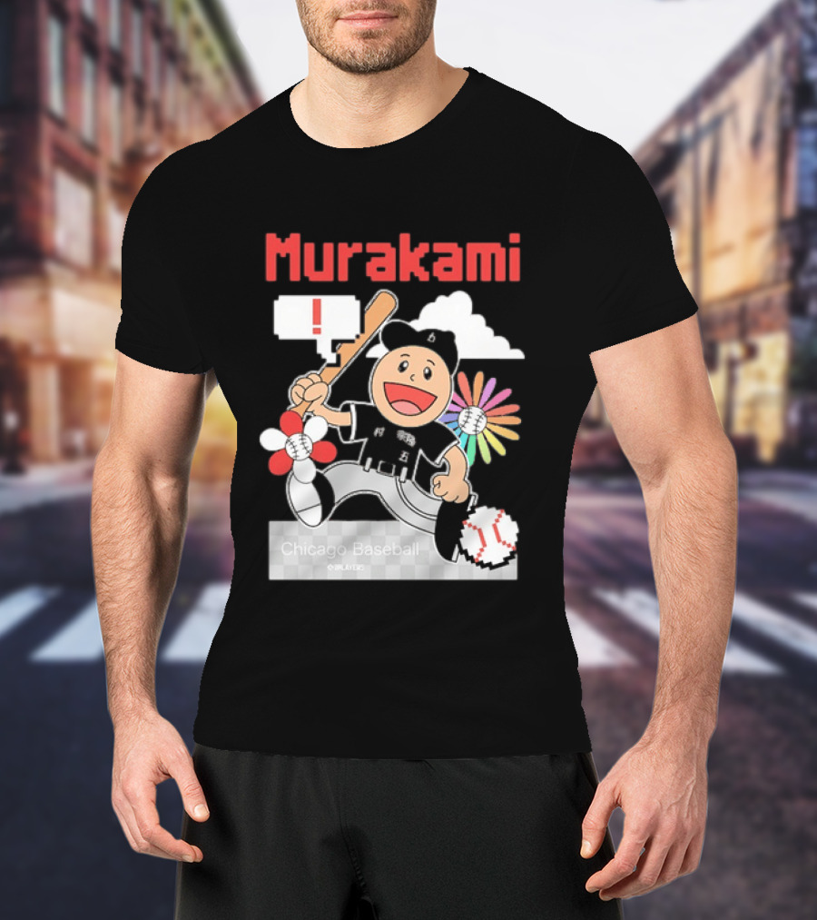 Murakami Chicago Baseball Munetaka Flower Baseball Cartoon T-Shirt