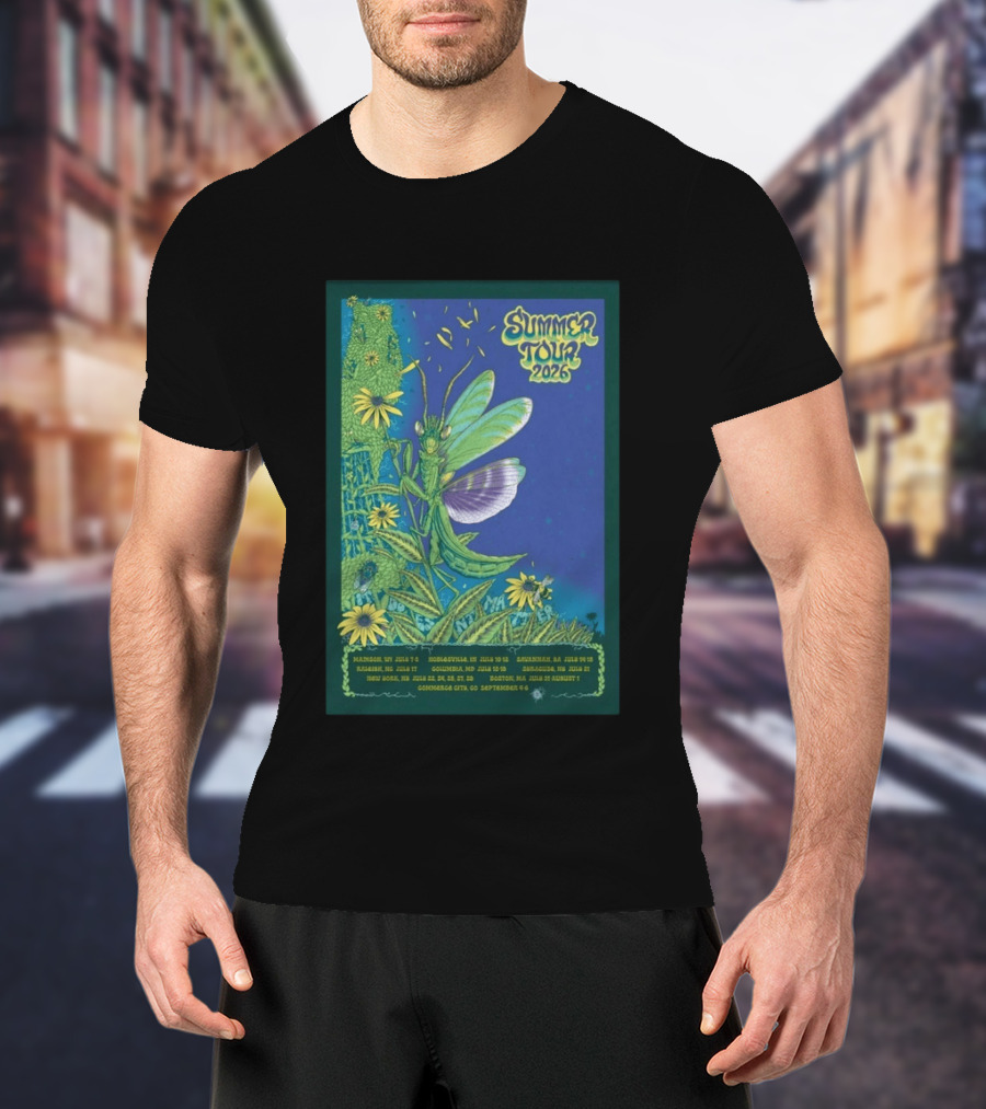 Phish Summer Tour 2026 Madison To Commerce City Dates Floral Grasshopper T-Shirt