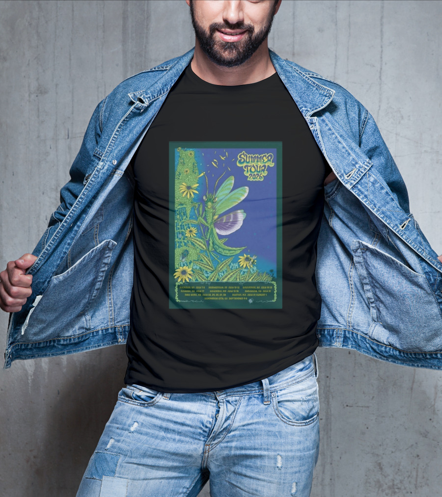 Phish Summer Tour 2026 Madison To Commerce City Dates Floral Grasshopper T-Shirt